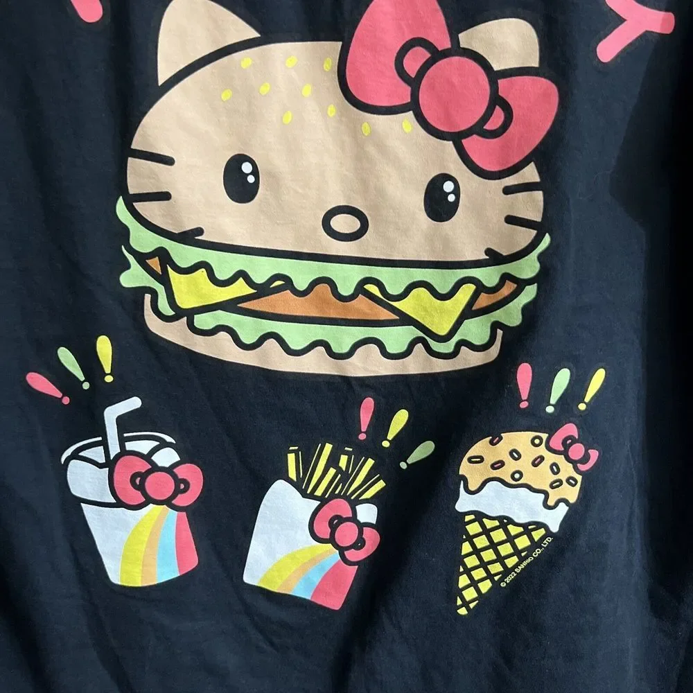 Hello Kitty By‎ Sanrio Hello Kitty Burger Shop Black Tee T-shirt Size Medium M